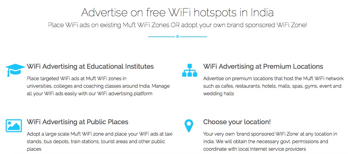 Locations available for Muft WiFi advertising in Delhi